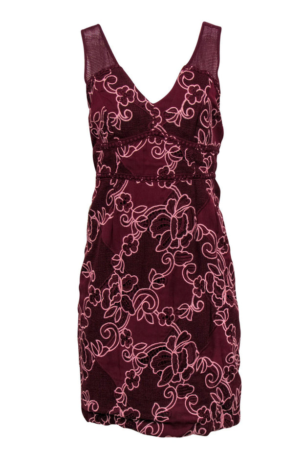 Current Boutique-Moulinette Soeurs - Maroon Lace & Mesh Floral Dress Sz 10