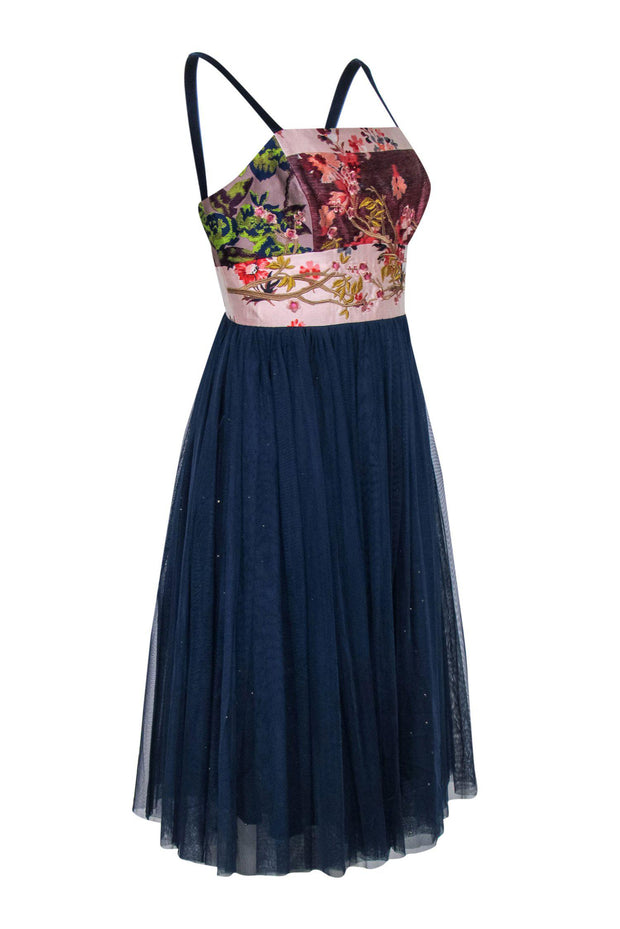 Current Boutique-Moulinette Soeurs - Navy & Pink Floral Print Fit & Flare Dress w/ Sparkly Skirt Sz 6