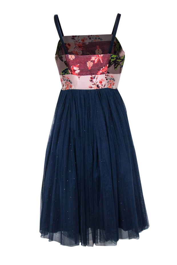 Current Boutique-Moulinette Soeurs - Navy & Pink Floral Print Fit & Flare Dress w/ Sparkly Skirt Sz 6