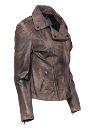 Current Boutique-Muubaa - Light Brown Distressed Zip-Up Leather Moto Jacket Sz 8