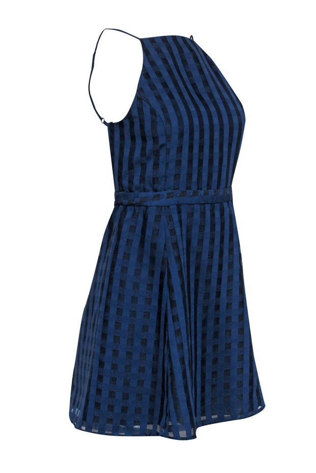 Current Boutique-NBD - Blue Metallic Checked A-Line Dress Sz 4