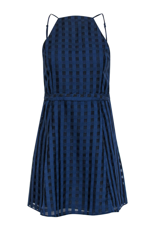 Current Boutique-NBD - Blue Metallic Checked A-Line Dress Sz 4