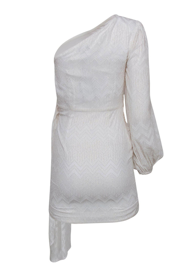 Current Boutique-NBD - White Draped Chevron Textured "Lisa" Mini Dress w/ Gold Threading Sz XS