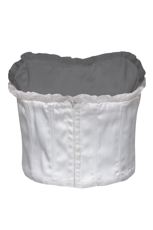 Current Boutique-NBD - White Satin Strapless Corset-Style Crop Top w/ Ruffles Sz M