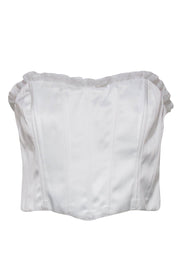 Current Boutique-NBD - White Satin Strapless Corset-Style Crop Top w/ Ruffles Sz M