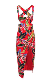 Current Boutique-NBD x Naven - Red Tropical Print Crisscross Back Strap Maxi Dress Sz XS