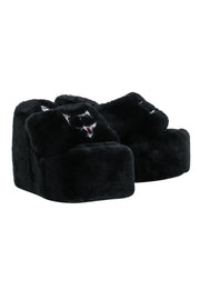 Current Boutique-Naked Wolfe - Black Fuzzy Platform Slide Sandals Sz 7