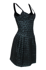 Current Boutique-Nanette Lepore - Black Floral Lace Sleeveless Drop Waist Dress w/ Turquoise Lining Sz 6