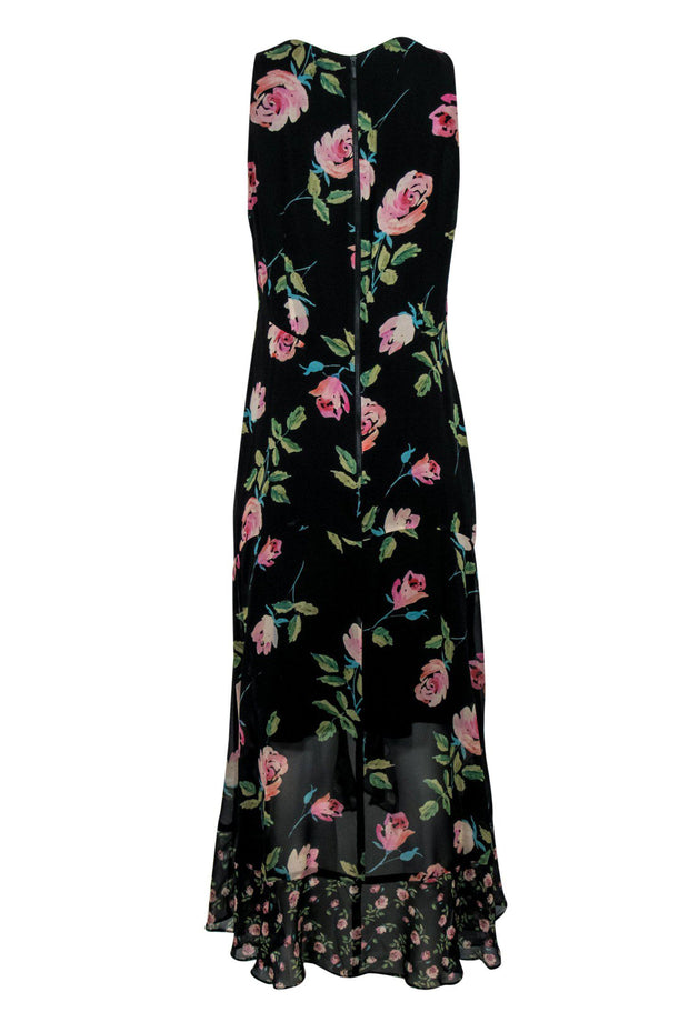 Current Boutique-Nanette Lepore - Black Floral Ruffle Maxi Dress Sz 14