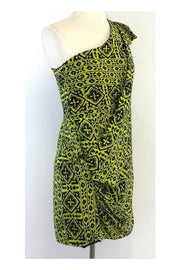 Current Boutique-Nanette Lepore - Black & Green One Shoulder Silk Dress Sz 6