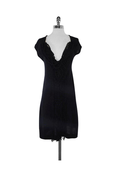 Current Boutique-Nanette Lepore - Black Knit Silk Blend Dress Sz S