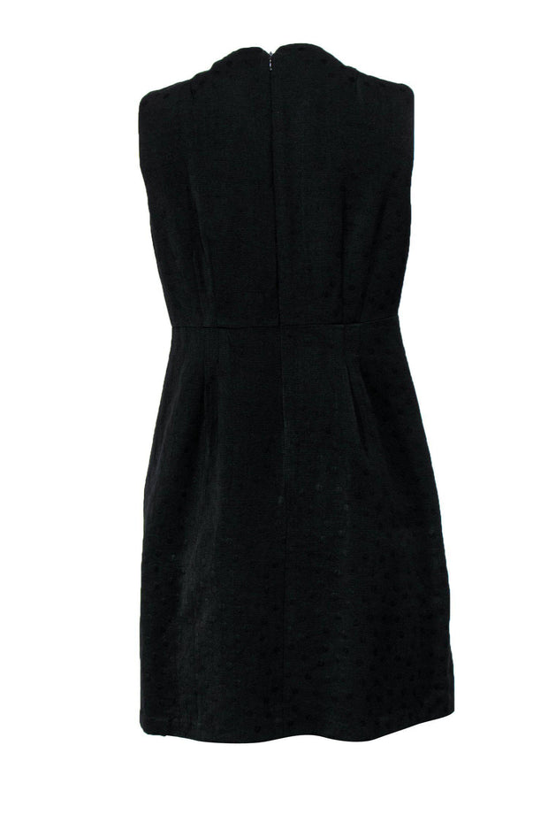 Current Boutique-Nanette Lepore - Black Polka Dot Embossed Sheath Dress w/ Ruffles & Embroidery Sz 12