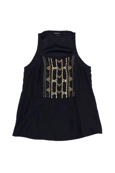 Current Boutique-Nanette Lepore - Black Silk Embellished Tank Sz 4