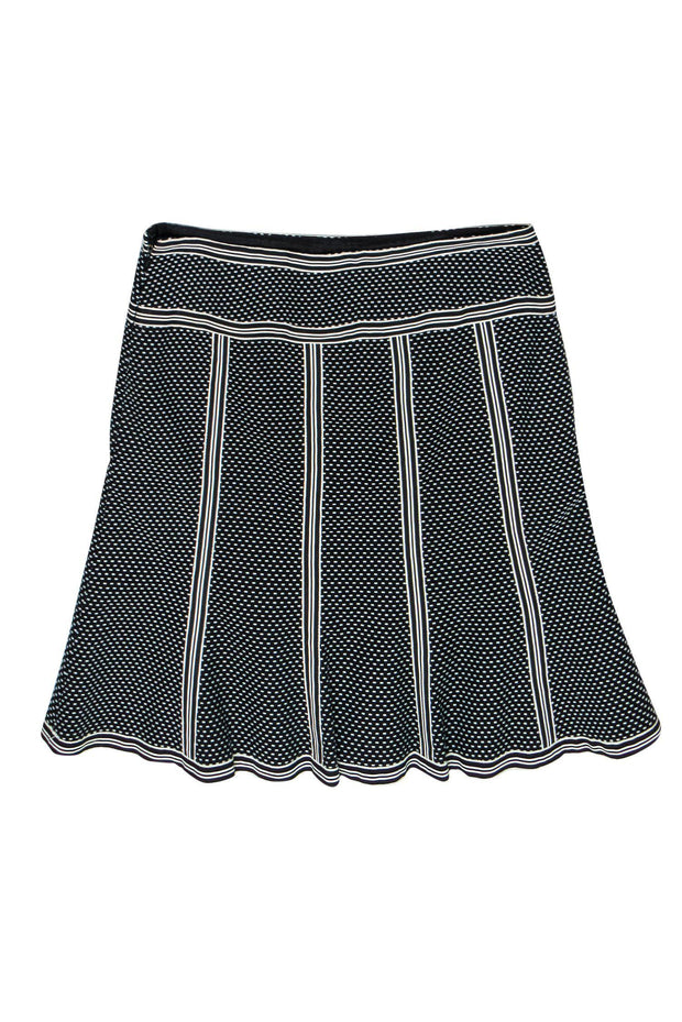 Current Boutique-Nanette Lepore - Black & White Polka Dot Flare Skirt w/ Striped Trim Sz 0