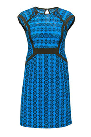 Current Boutique-Nanette Lepore - Bright Blue & Brown Lace Sheath Dress Sz 2