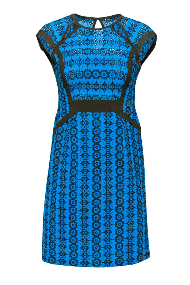 Current Boutique-Nanette Lepore - Bright Blue & Brown Lace Sheath Dress Sz 2