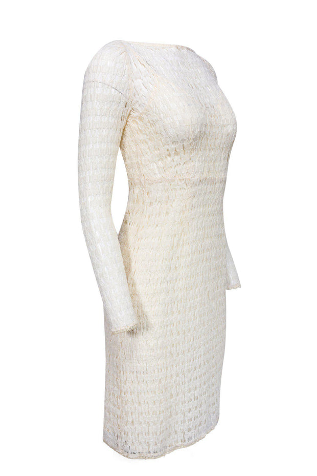 Current Boutique-Nanette Lepore - Cream Long-Sleeve Netted Lace Dress w/ Slip Sz 0