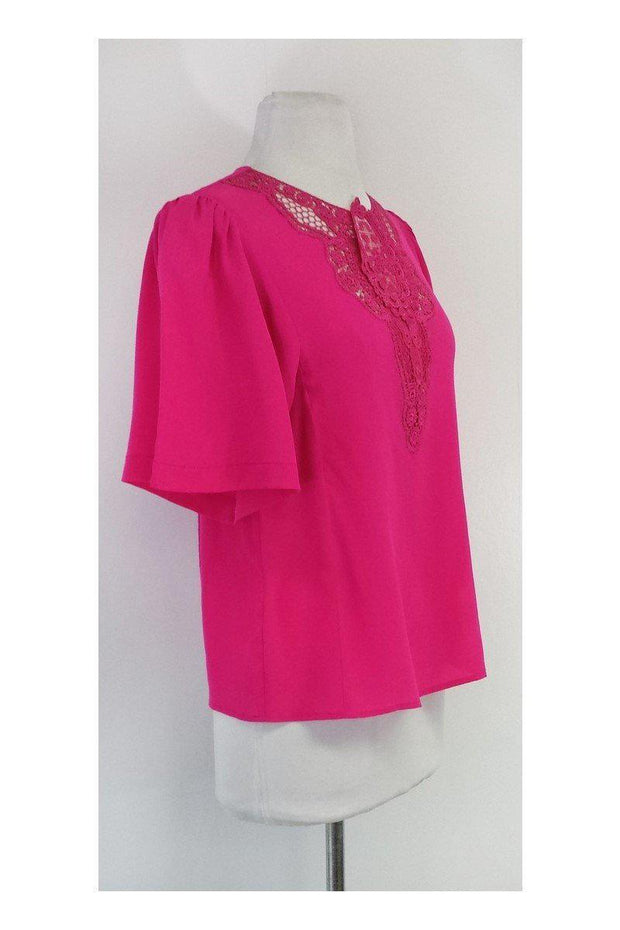 Current Boutique-Nanette Lepore - Fuchsia Silk Short Sleeve Blouse Sz 8