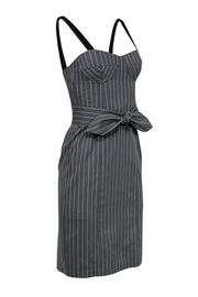 Current Boutique-Nanette Lepore - Grey Pinstriped Sleeveless Sheath Dress w/ Belt Sz 2