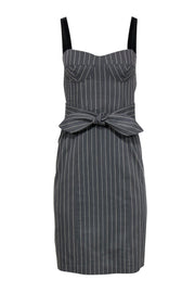 Current Boutique-Nanette Lepore - Grey Pinstriped Sleeveless Sheath Dress w/ Belt Sz 2