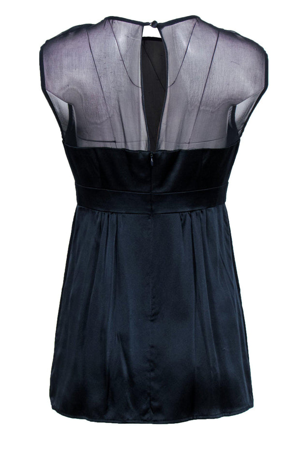 Current Boutique-Nanette Lepore - Navy Silk Sleeveless Blouse w/ Sheer Illusion Neckline Sz 6