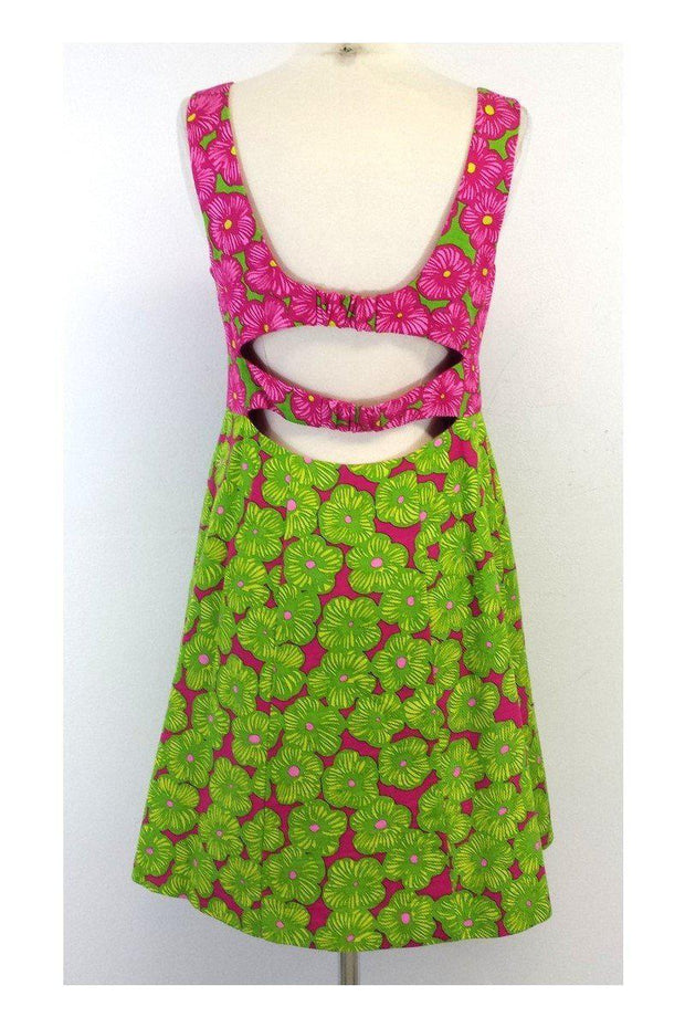 Current Boutique-Nanette Lepore - Pink & Green Floral Cotton Sleeveless Dress Sz 8