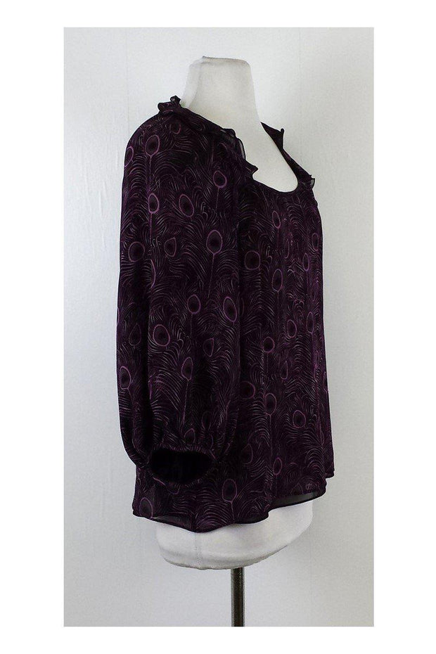 Current Boutique-Nanette Lepore - Purple & Black Peacock Print Blouse Sz 0