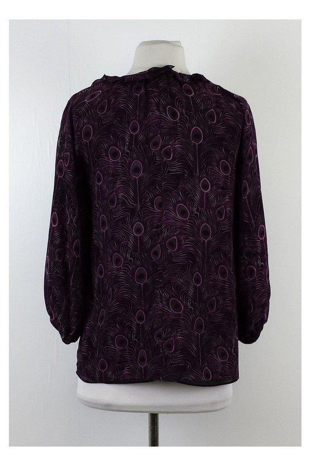 Current Boutique-Nanette Lepore - Purple & Black Peacock Print Blouse Sz 0