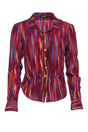 Current Boutique-Nanette Lepore - Purple & Multi-Striped Button Blouse Sz 4