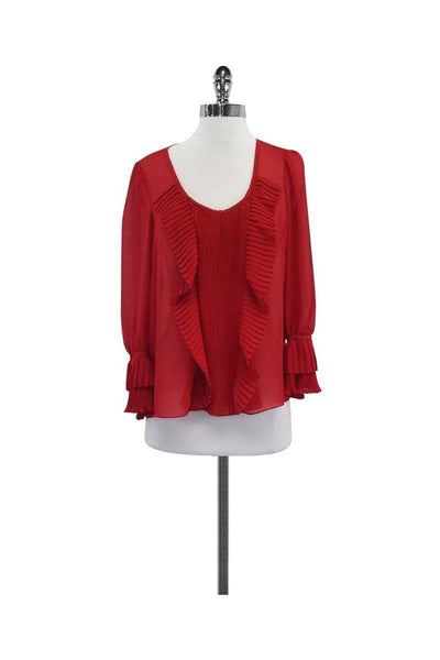 Current Boutique-Nanette Lepore - Red Silk Pleated Blouse Sz 4