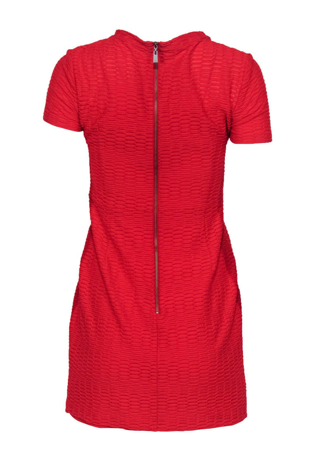 Current Boutique-Nanette Lepore - Red Textured Fit & Flare Short Sleeved Dress Sz 2