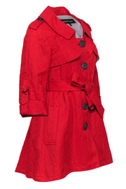 Current Boutique-Nanette Lepore - Red Trench Coat w/ Oversized Buttons Sz 4