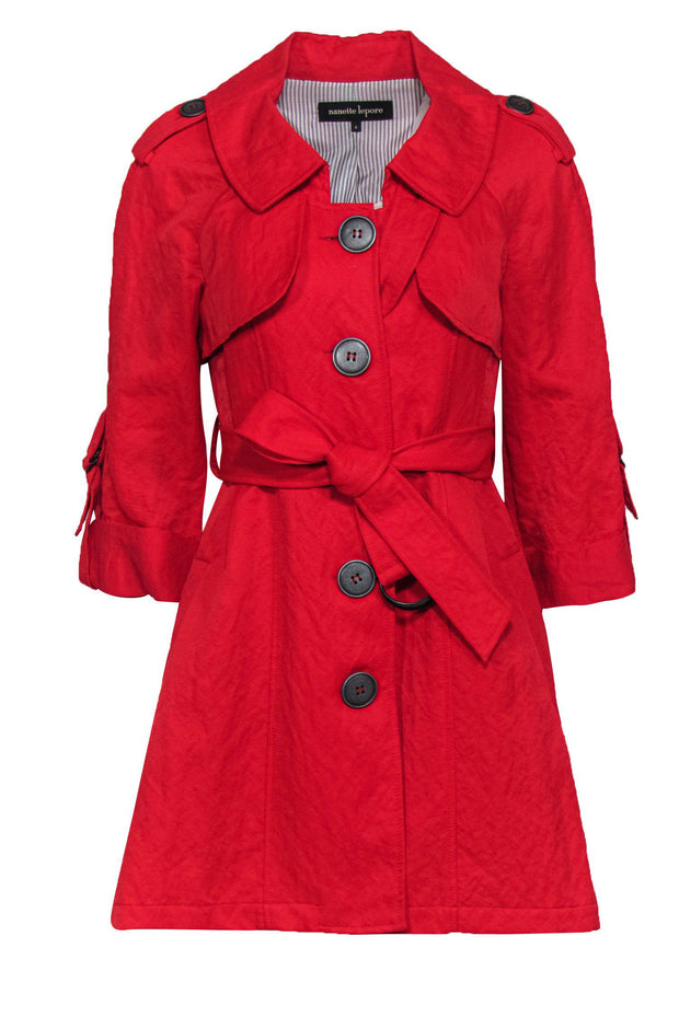 Current Boutique-Nanette Lepore - Red Trench Coat w/ Oversized Buttons Sz 4