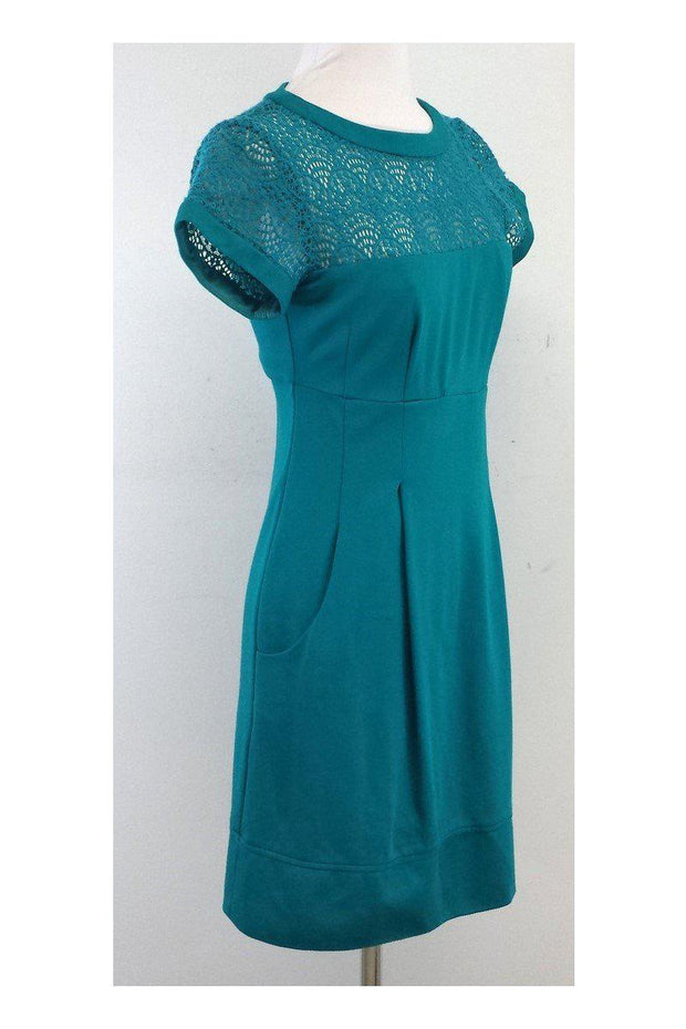 Current Boutique-Nanette Lepore - Teal Crochet Short Sleeve Dress Sz 2