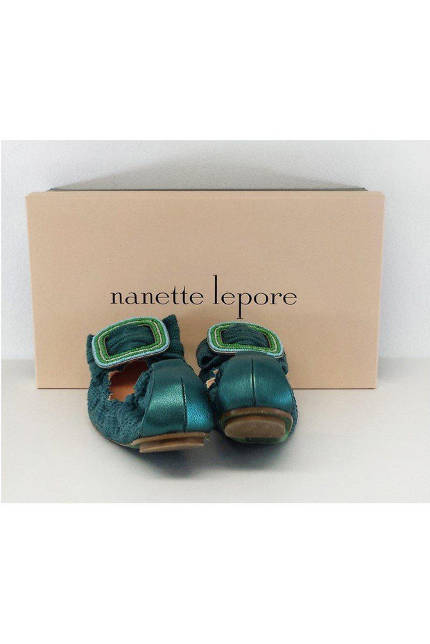 Current Boutique-Nanette Lepore - Teal Knit Beaded Flats Sz 6.5