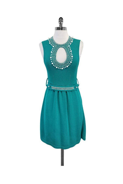 Current Boutique-Nanette Lepore - Teal Knit Sleeveless Beaded Dress Sz XS