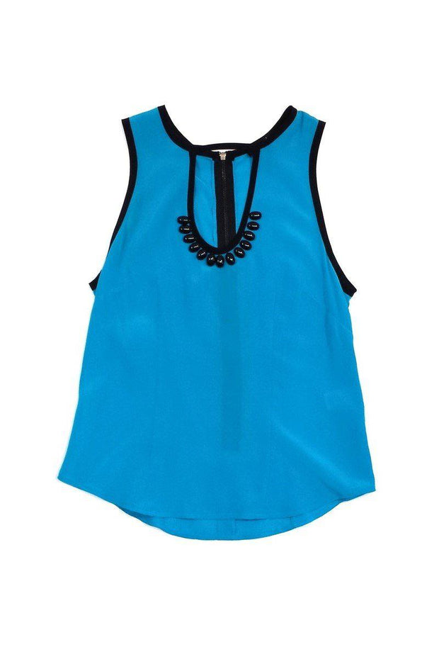 Current Boutique-Nanette Lepore - Turquoise & Black Stone Neckline Tank Sz 2