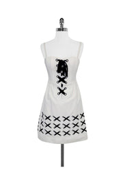 Current Boutique-Nanette Lepore - White & Navy Cotton Lace-Up Dress Sz 0