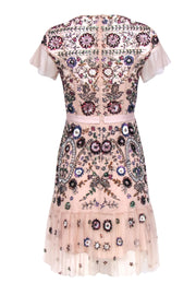 Current Boutique-Needle & Thread - Pale Pink Floral Beaded Sheath Dress w/ Flounce Hem Sz 4