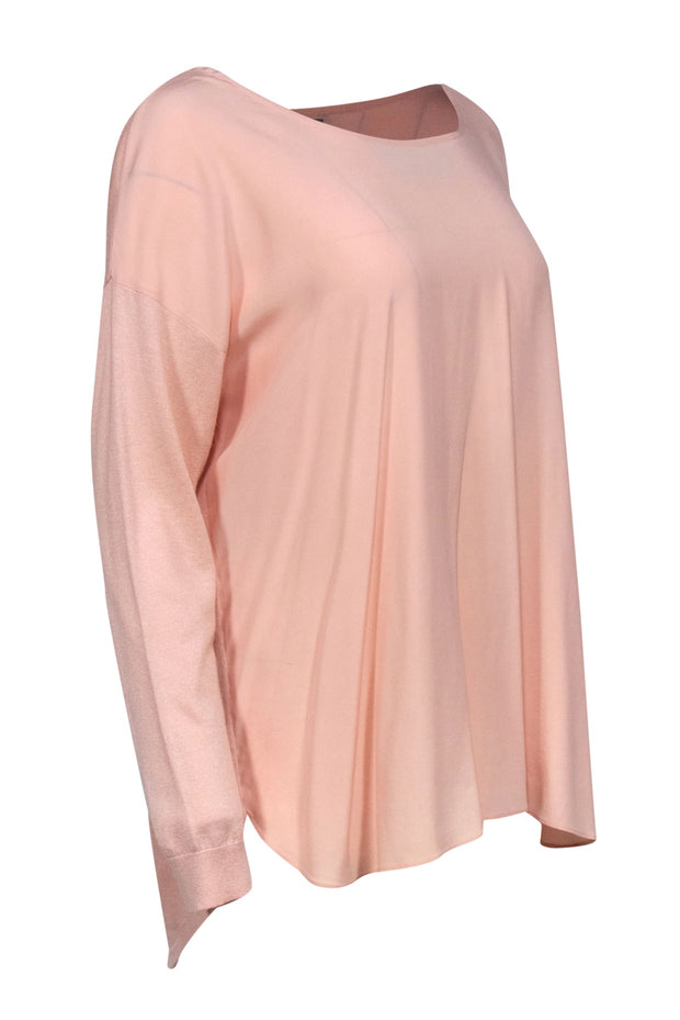 Current Boutique-Neiman Marcus - Baby Pink Cashmere & Silk Boat Neck Top Sz XL