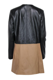 Current Boutique-Neiman Marcus - Black & Beige Zip-Up Longline Leather Jacket Sz L