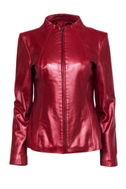 Current Boutique-Neiman Marcus - Red Shimmery Zip-Up Leather Jacket Sz M