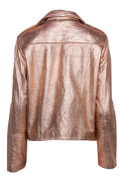 Current Boutique-Neiman Marcus - Rose Gold Metallic Leather Zip-Up Moto-Style Jacket Sz L