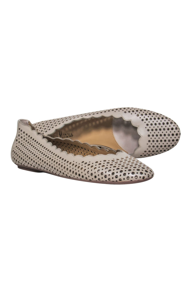 Current Boutique-Neiman Marcus - Taupe Pinhole Laser Cut Leather Ballet Flats Sz 8