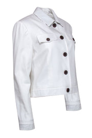 Current Boutique-Neiman Marcus - White Cotton Cropped Jacket w/ Brown Buttons & Trim Sz 6