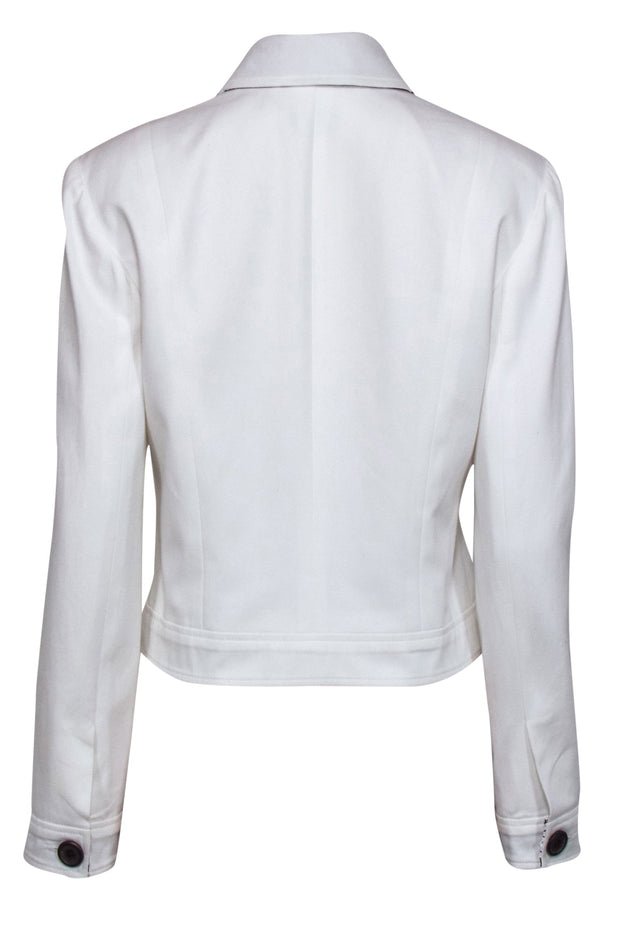 Current Boutique-Neiman Marcus - White Cotton Cropped Jacket w/ Brown Buttons & Trim Sz 6