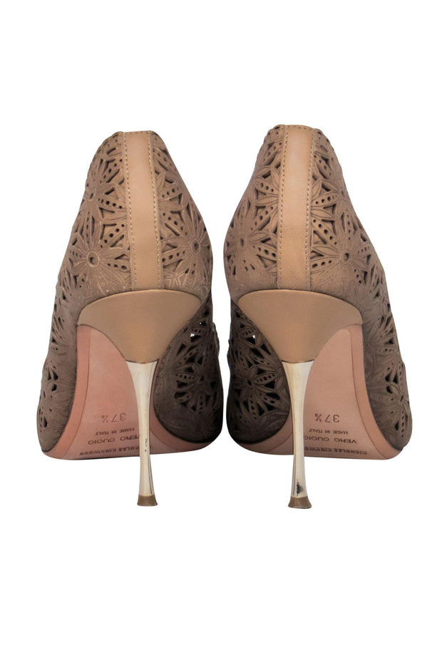 Current Boutique-Nicholas Kirkwood - Brown Leather Laser Cut Floral Pumps Sz 7.5