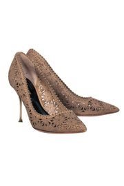 Current Boutique-Nicholas Kirkwood - Brown Leather Laser Cut Floral Pumps Sz 7.5