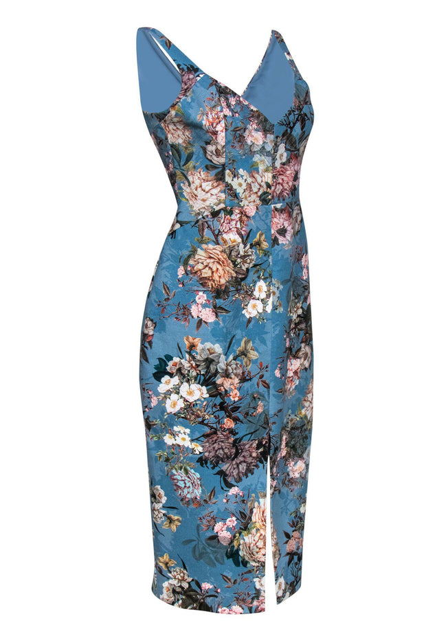 Current Boutique-Nicholas - Robin's Egg Blue Floral Plunge Sheath Dress Sz 8