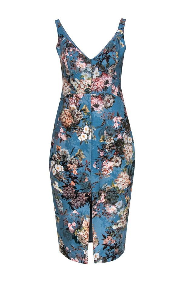 Current Boutique-Nicholas - Robin's Egg Blue Floral Plunge Sheath Dress Sz 8